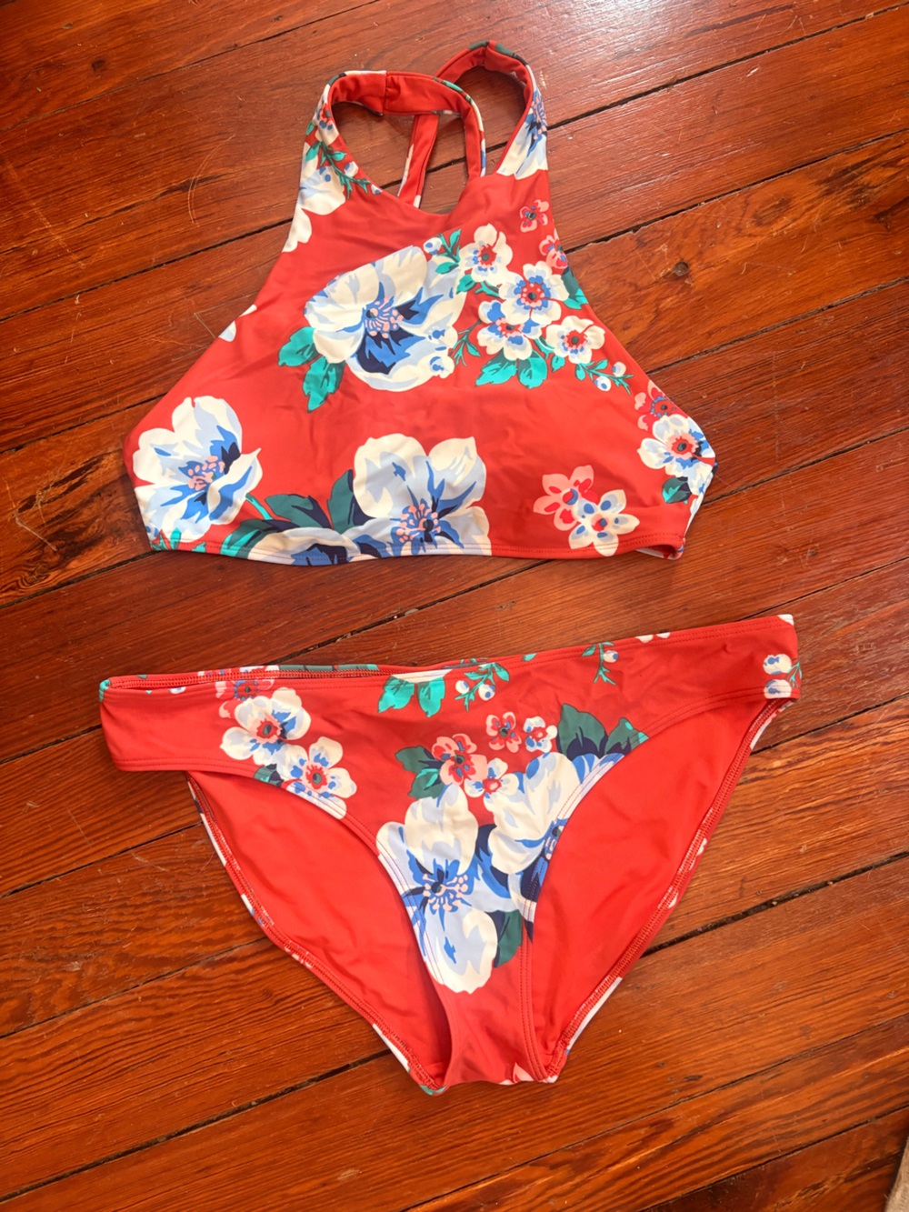 aerie Red Floral High-Neck Bikini Set